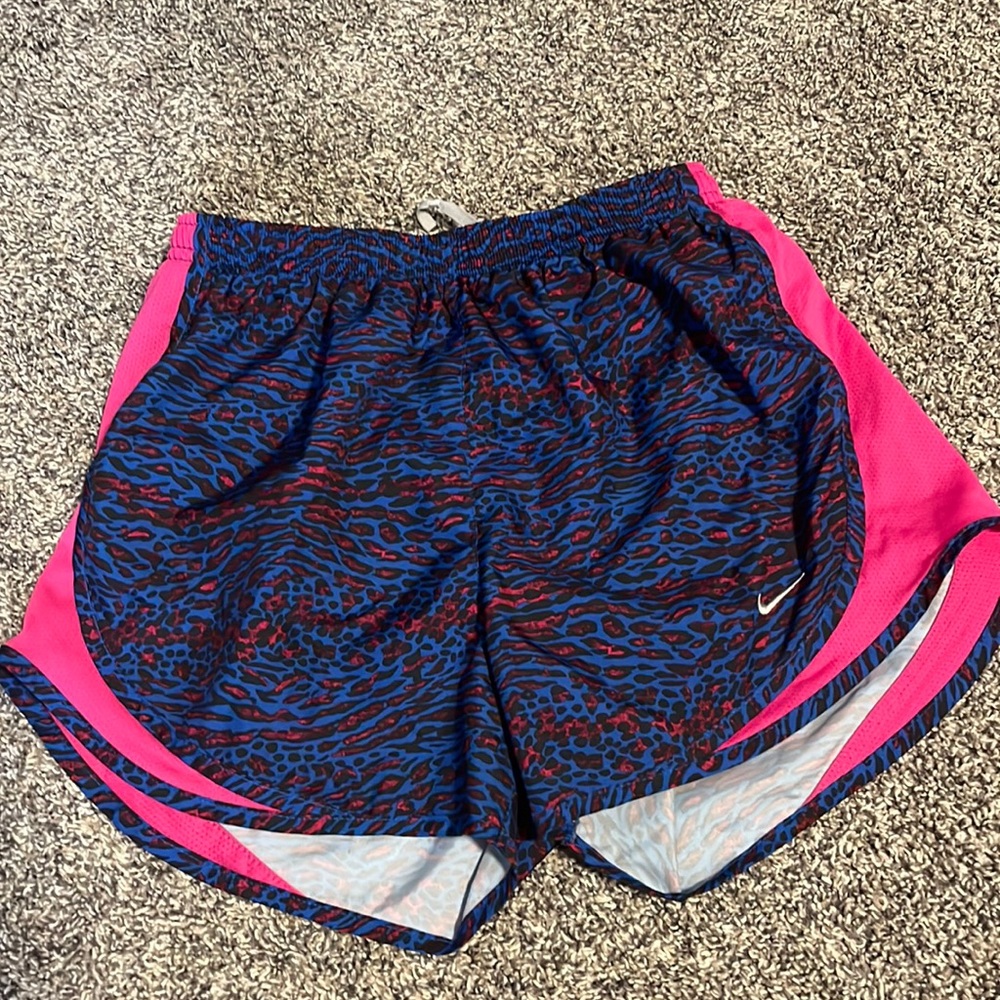 Nike dry fit lined pink and blue leopard shorts